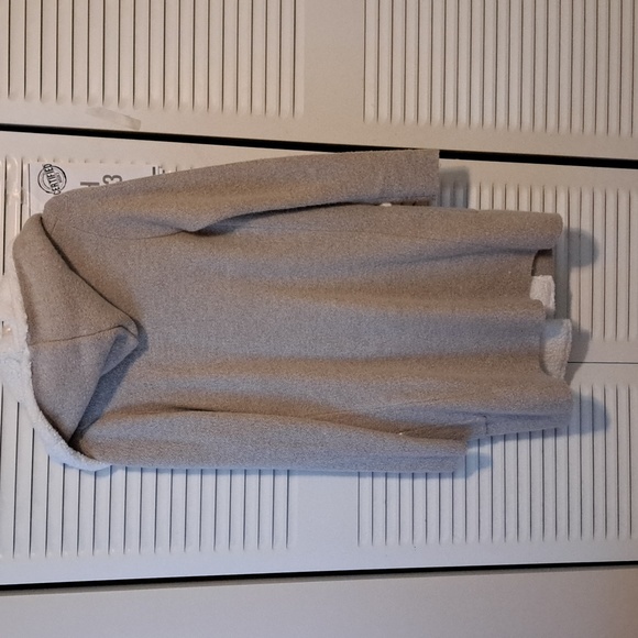 Sz XS (Fits to M) Lovely tan sweater coat w cream collar/ fold down hood & cuffs - Picture 6 of 8